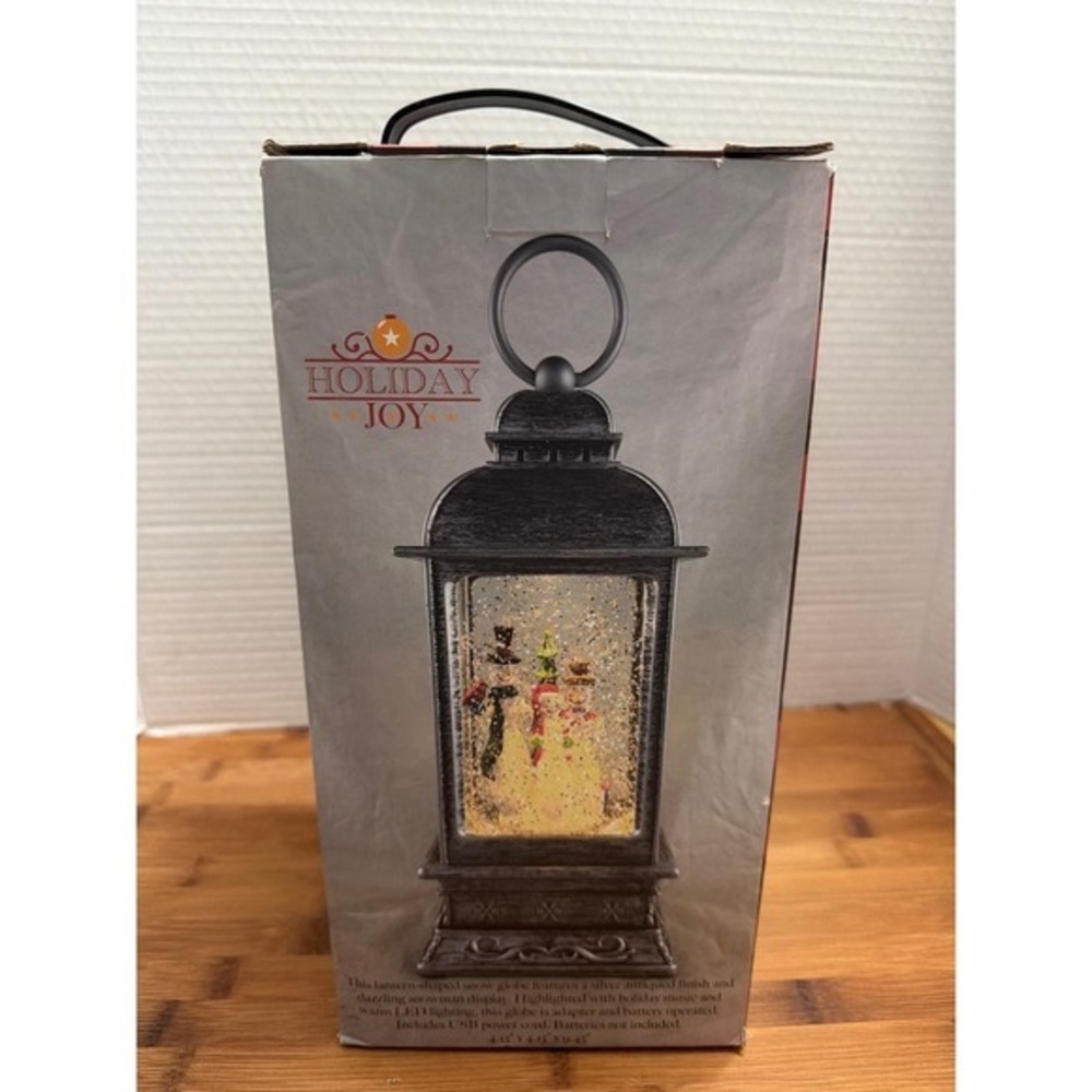 Holiday Joy Snowman Family Lighted Lantern Snow Globe Silver 11 Inch USB Battery